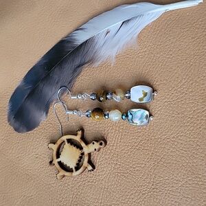 Southwestern Abalone Shell Tigers Eye Agate Earrings  Gift Boho Jewelry